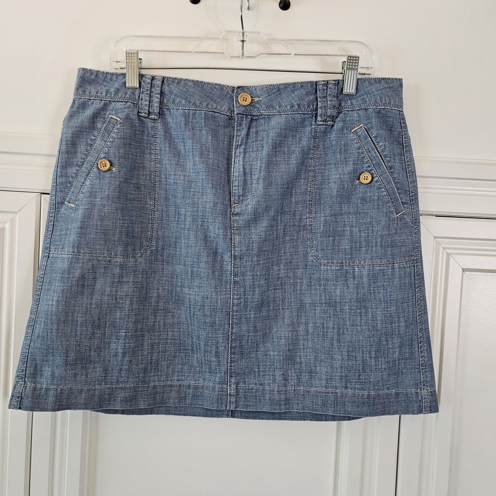 LOFT Denim Blue Mini Skirt with Button Accents